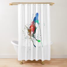 woman skier freestyler jumping Shower Curtain