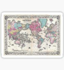 Vintage Map of The World (1852) Sticker