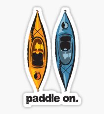 Kayak Design - with Paddle On text - blue and orange kayaks Sticker
