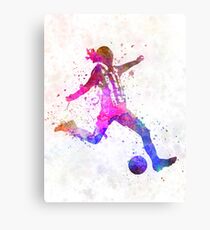 Girl playing soccer football player silhouette Metal Print
