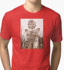Weathered Cherub with Flowers Tri-blend T-Shirt