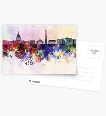 Washington DC skyline in watercolor background Postcards