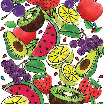 Different Fruits in colorful pencil sketch