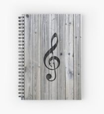 Vintage black music note Treble Clef gray wood Spiral Notebook
