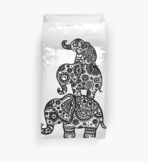Elephant Family in Black Duvet Cover