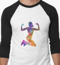 Camiseta ¾ estilo béisbol Mujer corredor basculador saltando de gran alcance