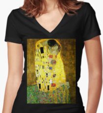 The Kiss by Gustav Klimt Women's Fitted V-Neck T-Shirt