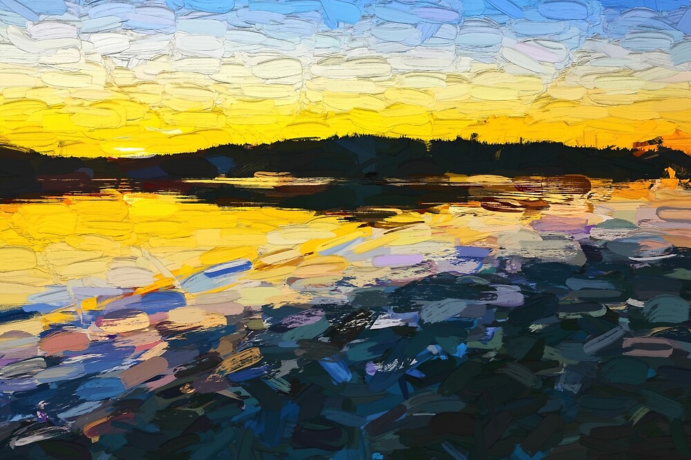 Sunset on the water abstract oil painting by travelways
