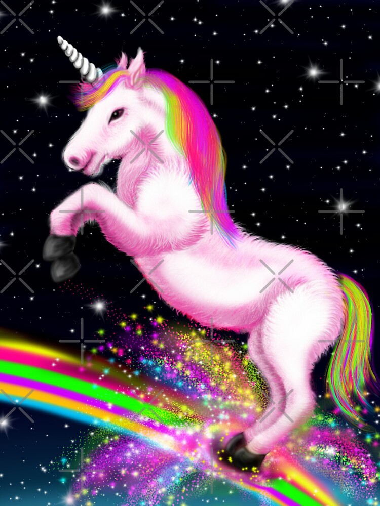 Fluffy Pink Unicorn Dancing On Rainbows Sticker By Sookiesooker