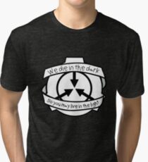 Die in the dark: Black and White Tri-blend T-Shirt