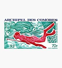Lámina fotográfica 1972 Islas Comoro Spearfishing Postage Stamp