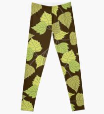 Birch leaves brown background Leggings