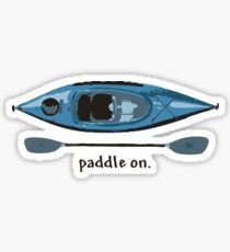 Blue Kayak with paddle illustration, and "Paddle on" text Sticker
