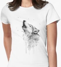 Wolf Howling Watercolor Women's Fitted T-Shirt