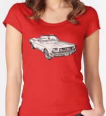 Camiseta entallada de cuello redondo 1965 Red Ford Mustang Convertible Drawing