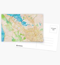 Postales Mapa de acuarela de Silicon Valley