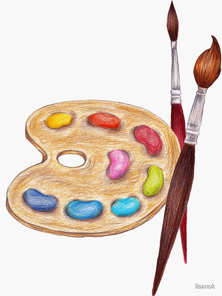 paleta con pinturas y dos pinceles de lisenok