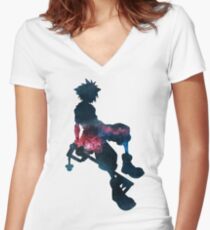Camiseta entallada de cuello en V Sora, corazones del reino ~