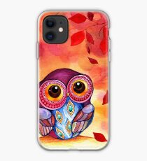 Owl's First Fall Leaf iPhone Case