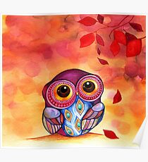 Owl's First Fall Leaf Poster