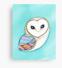Tribal Pattern Barn Owl Metal Print