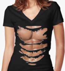 Ripped Muscle Shirt Women's Fitted V-Neck T-Shirt