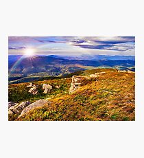 light on stone mountain slope with forest Photographic Print