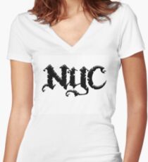 Camiseta entallada de cuello en V Nueva York