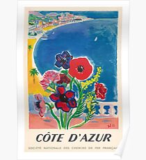 1947 Cote d'Azur French Riviera Vintage World Travel Poster Poster