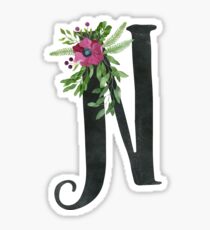 Monogram N with Floral Wreath Sticker