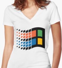 Windows 95 Logo Women's Fitted V-Neck T-Shirt