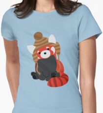 Collin the Beanie-Wearing Red Panda Women's Fitted T-Shirt