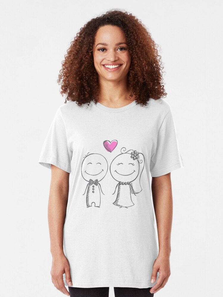 Bride And Groom Pencil Sketch Slim Fit T Shirt