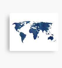 Midnight Blue Watercolor World Map Canvas Print