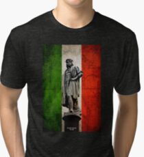 Camiseta de tejido mixto Estatua de Cristóbal Colón con bandera italiana