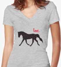 Cute Horse, Hearts and Love Women's Fitted V-Neck T-Shirt