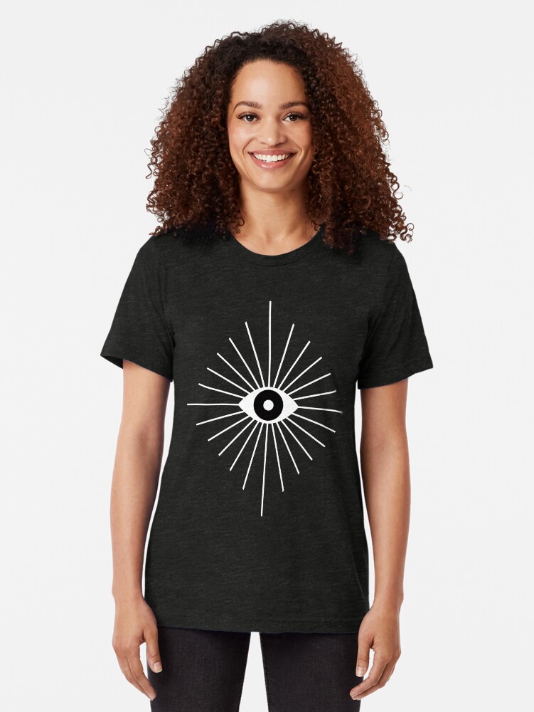 Alternate view of Electric Eyes - Black and White Tri-blend T-Shirt