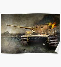 tiger tank faces T-34, eastern front Poster