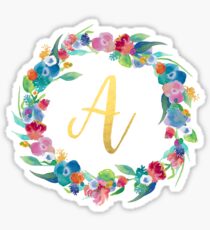 Floral Initial Wreath Monogram A Sticker