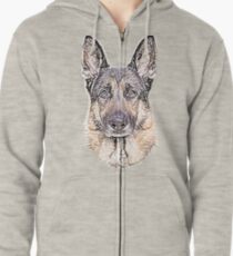 German Shepherd Pencil Art Zipped Hoodie