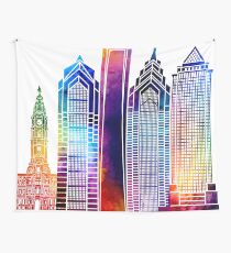 Philadelphia landmarks watercolor poster Wall Tapestry