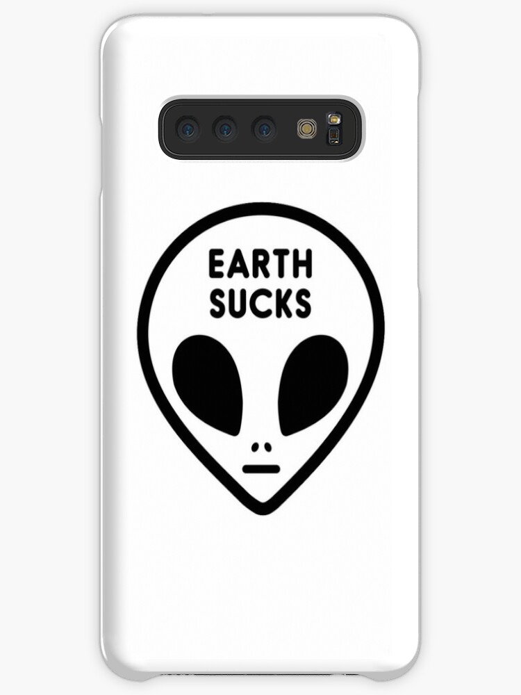 Cute Funny Cool Outer Space Alien Face Earth Sucks Black White