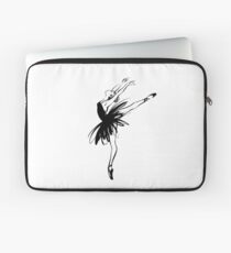 Ballerina im Tutu in der Leistungsposition. Laptoptasche