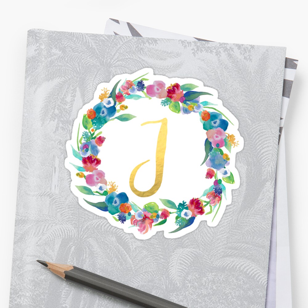 "Floral Initial Wreath Monogram J" Sticker By Laurajoy16 | Redbubble