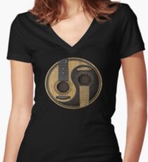 Acoustic Guitars Yin Yang Women's Fitted V-Neck T-Shirt