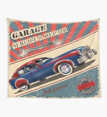 Vintage Garage Logo Wall Tapestry