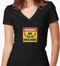 Gamer Warning Women's Fitted V-Neck T-Shirt