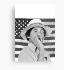 Lámina metálica Joven Obama fumando con bandera estadounidense