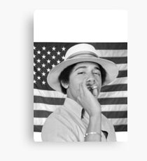 Lienzo Joven Obama fumando con bandera estadounidense