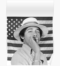 Young Obama smoking with American Flag Poster